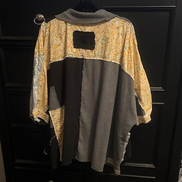 Blue Velvet Med. Women's Patchwork Button Down Shirt - Black, Blue, Yellow ❤️ - Picture 3 of 5